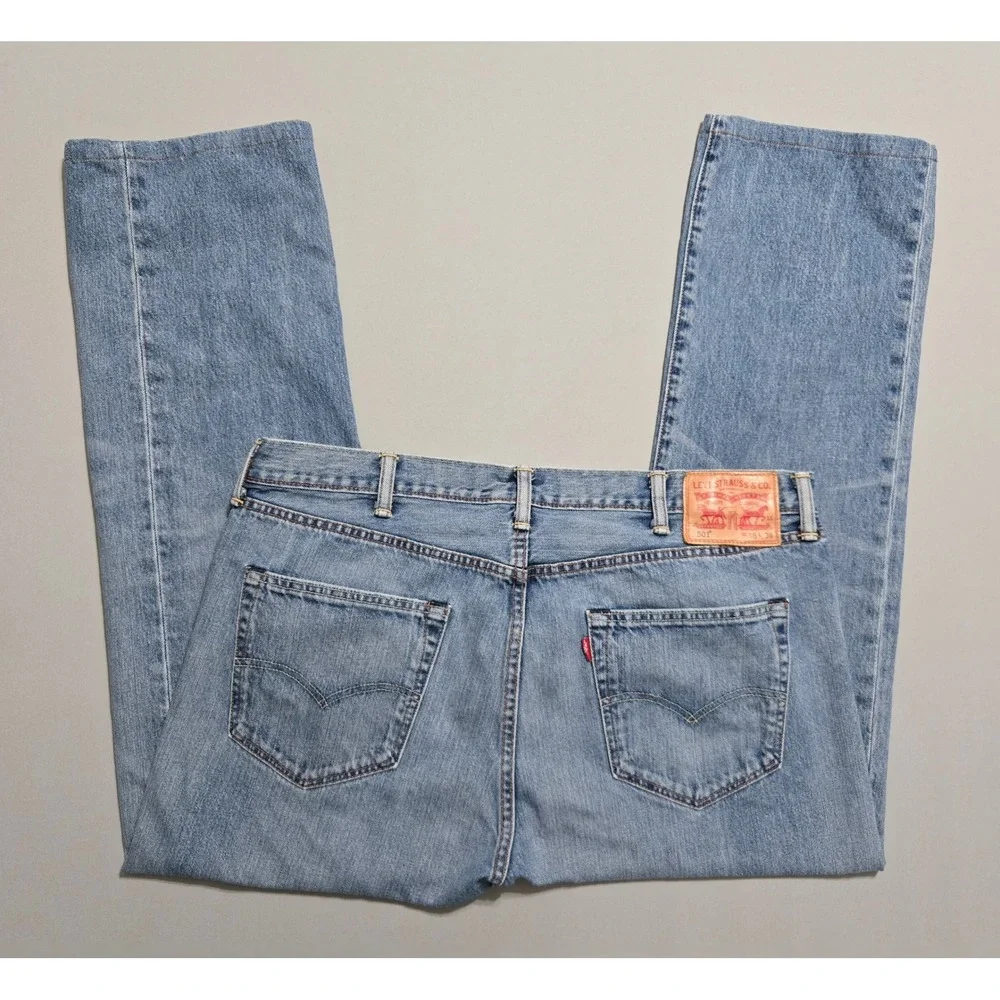 Levi's 501 Original Fit Jeans Mens 38x34 Blue Medium Button Fly Straight Whisker